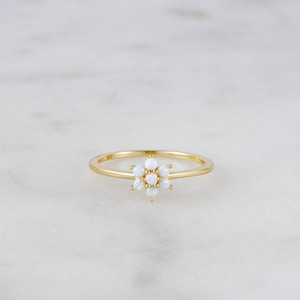 Dainty Opal Ring, Opal Stacking Ring, White Opal and CZ Ring, Gold Opal Ring, Sterling Silver Opal Ring, Delicate Opal Ring, Bridesmaid Gift