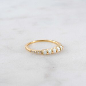 Opal Ring, Opal Stacking Ring, White Opal and CZ Ring, Gold Opal Ring ...