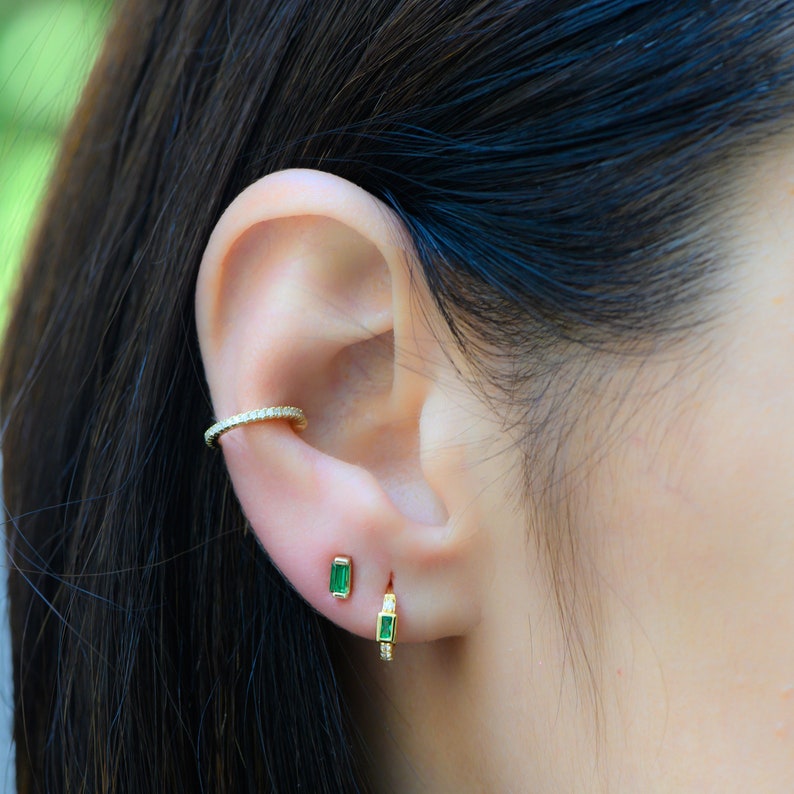 Emerald Studs, Emerald Earrings, Stud Earrings, Baguette Studs, Emerald Stud Earring, Birthstone Earrings, Green Earrings, Baguette Earrings image 1