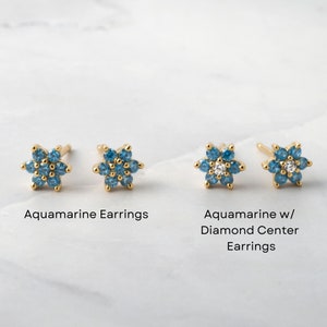 Aquamarine Flower Earrings, Aquamarine Earrings, Dainty Stud Earrings, March Birthstone, 925 Sterling Silver Stud Earrings, Gold Studs, Gift