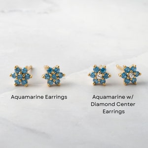 Aquamarijn bloem oorbellen, aquamarijn oorbellen, sierlijke oorbellen, geboortesteen maart, 925 sterlingzilveren oorbellen, gouden studs, cadeau
