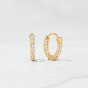 Small Hoop Earrings, Diamond Huggie Earrings, Small Gold Hoop Earrings, Pave CZ Earrings, Gold CZ Huggies, Gold Tiny Hoops, Silver Hoops