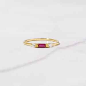 Ruby Dainty Baguette Stacking Ring, Gold Minimalist Ring, Simple Ruby Ring, Sterling Silver Ring, Thin Ring, Delicate Ring, Gift for Her