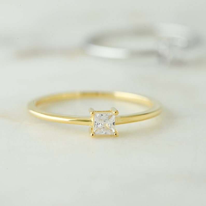 Princess Cut Ring, Dainty Ring, Gold Minimalist Ring, Sterling Silver Ring, Thin Ring, Delicate Ring, Gift for Her, Stacking Ring image 3