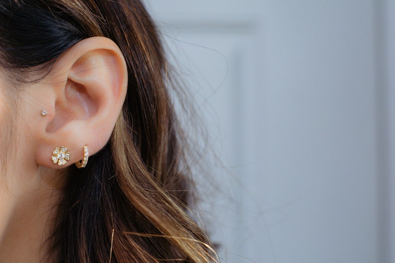 Small Flower Stud Earrings, Gold Stud Earrings, CZ Flower Earrings, Dainty Stud Earrings, Small Gold Earrings, Silver Flower Studs image 1