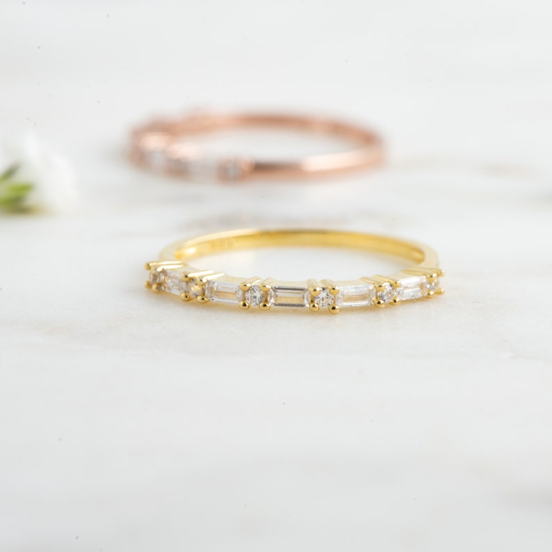 Dainty Baguette Stacking Ring, Gold Minimalist Ring, CZ Ring, Simple Diamond Ring, Silver Ring, Thin Ring, Gift for Her, Delicate Ring image 4