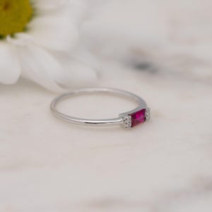 Ruby Dainty Baguette Stacking Ring, Gold Minimalist Ring, Simple Ruby Ring, Sterling Silver Ring, Thin Ring, Delicate Ring Gift for Her image 6