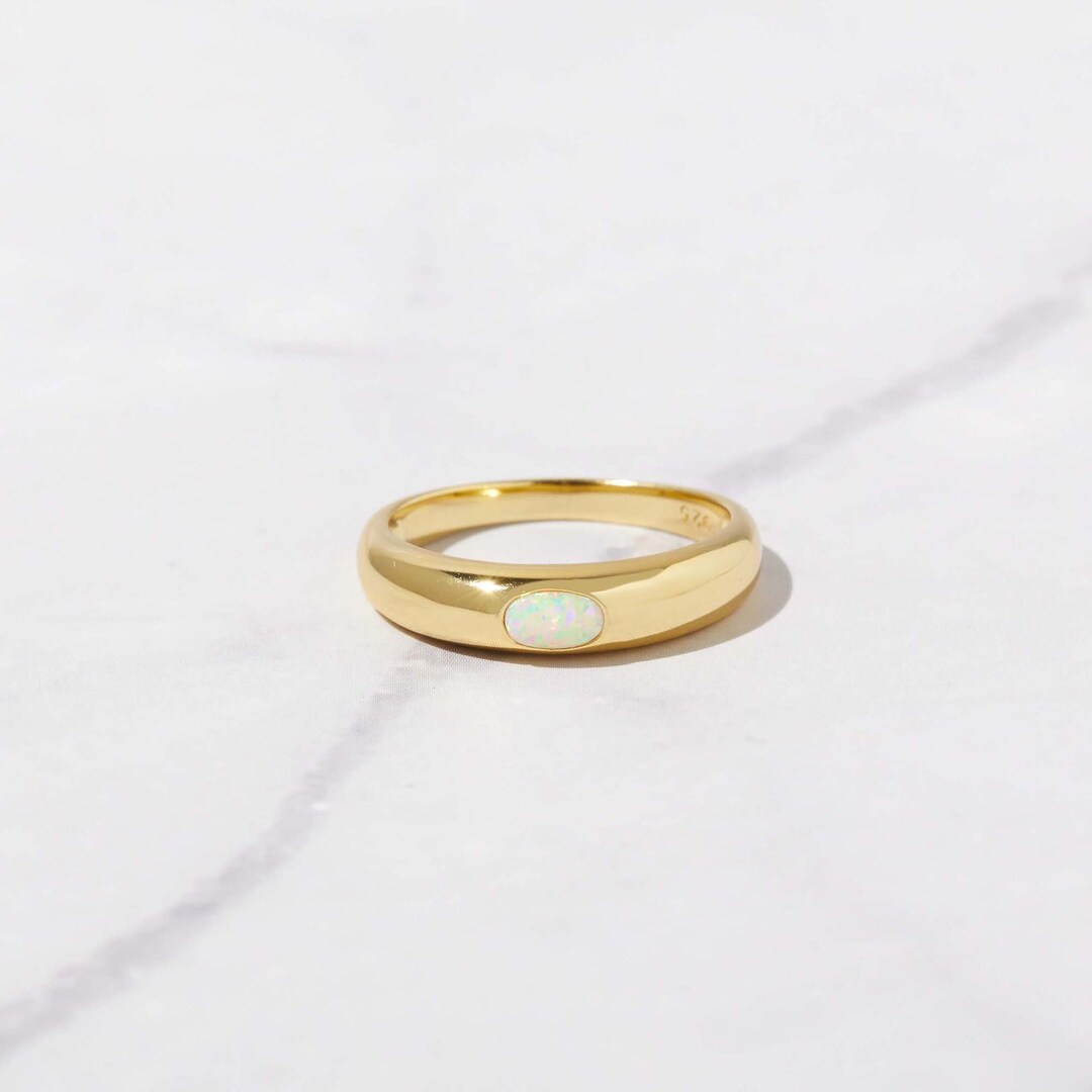 Dome Ring, Dainty Opal Ring, Opal Stacking Ring, Statement Ring ...