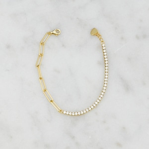 Half Tennis Half Paperclip Bracelet, Tennis Bracelet, CZ Tennis Bracelet, Paperclip Bracelet, Link Bracelet, Gift for Her, Bracelet
