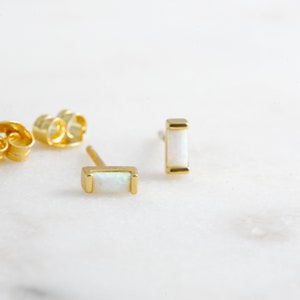 Opal Earrings, Opal Baguette Studs, Stud Earrings, Dainty Stud Earrings, Small Stud Earrings, Tiny Stud Earrings, Minimalist Earrings,