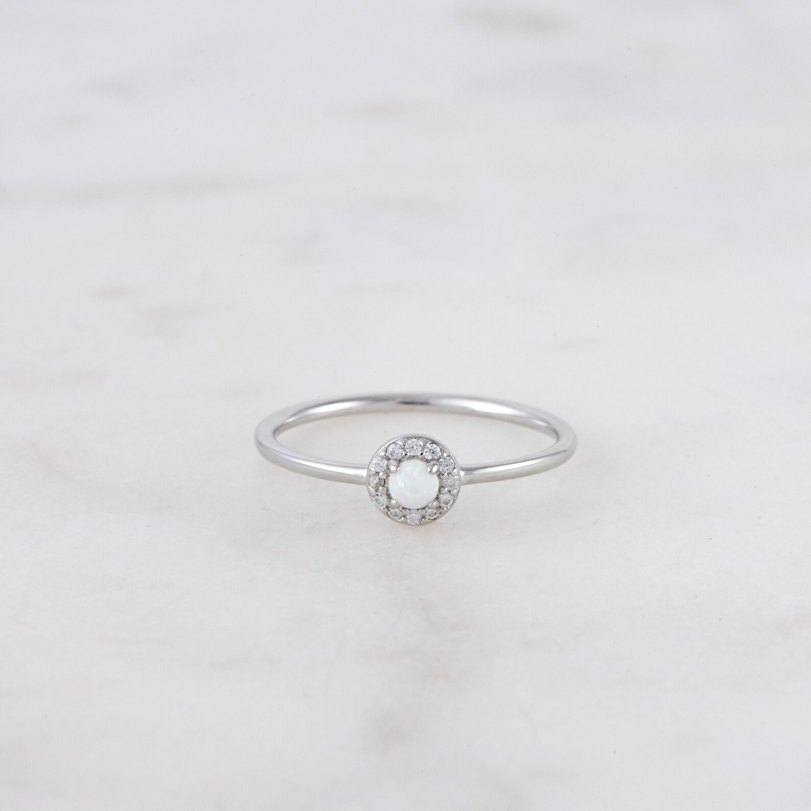 Dainty Opal Ring, Opal Stacking Ring, White Opal and CZ Ring, Gold Opal ...