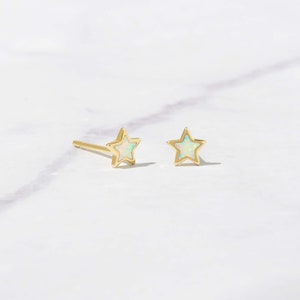 Opal Star Earrings, Opal Stud Earrings, Star Earrings, Small Stud Earrings, Minimalist Earring, Gift for Her, Star Studs, Celestial Studs