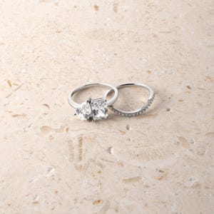 Toi et Moi Ring and Matching Band Set, Promise Ring, Engagement Ring, Two Stone Ring, Wedding Ring, Anniversary Gift, Gift for Her, Ring Set image 7