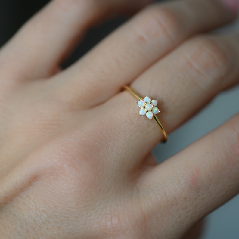 Dainty Opal Ring, Opal Stacking Ring, White Opal and CZ Ring, Gold Opal Ring, Sterling Silver Opal Ring, Delicate Opal Ring, Bridesmaid Gift image 4