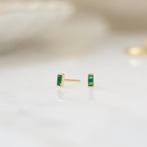 Emerald Earrings, Birthstone Jewelry, Tiny Stud Earrings, Small Stud Earrings, Minimalist Earrings, Gemstone Earrings, Gift For Her