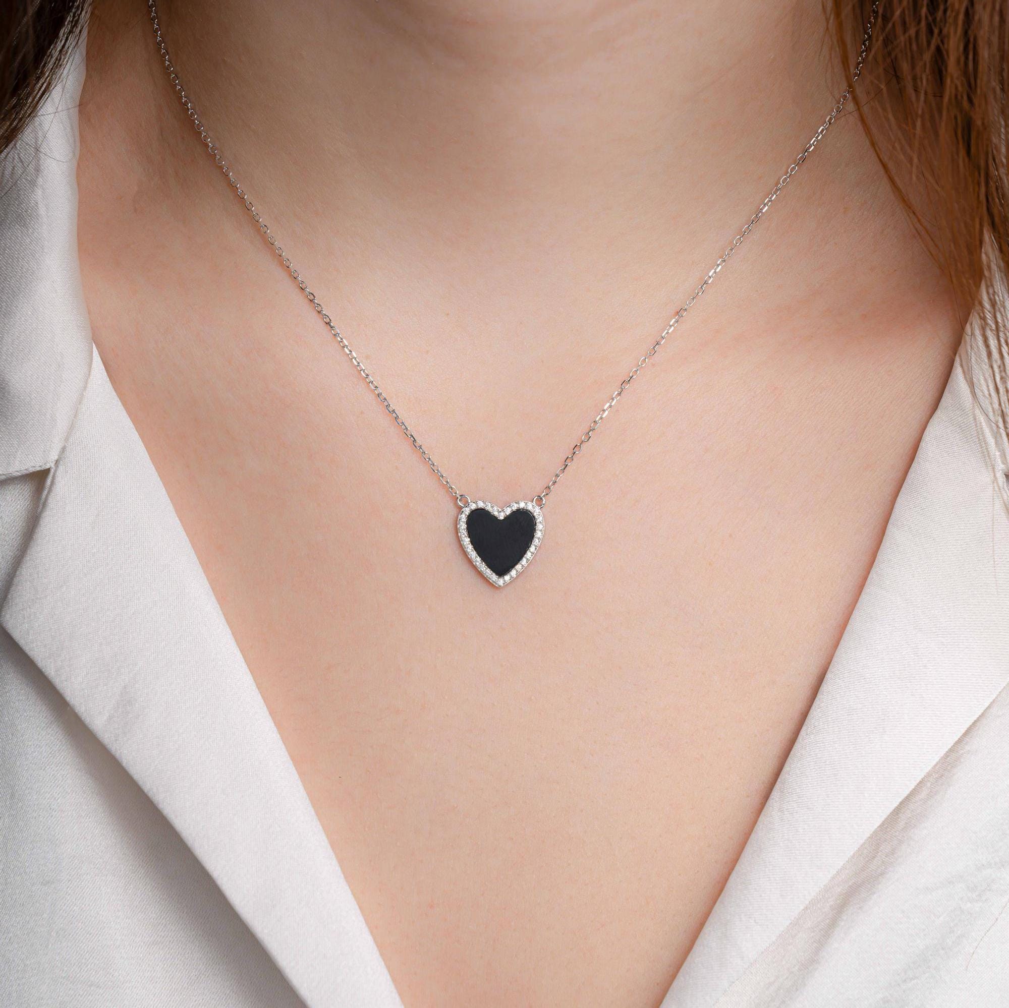 Black Onyx Heart Necklace, Heart Necklace, Heart Pendant, Dainty