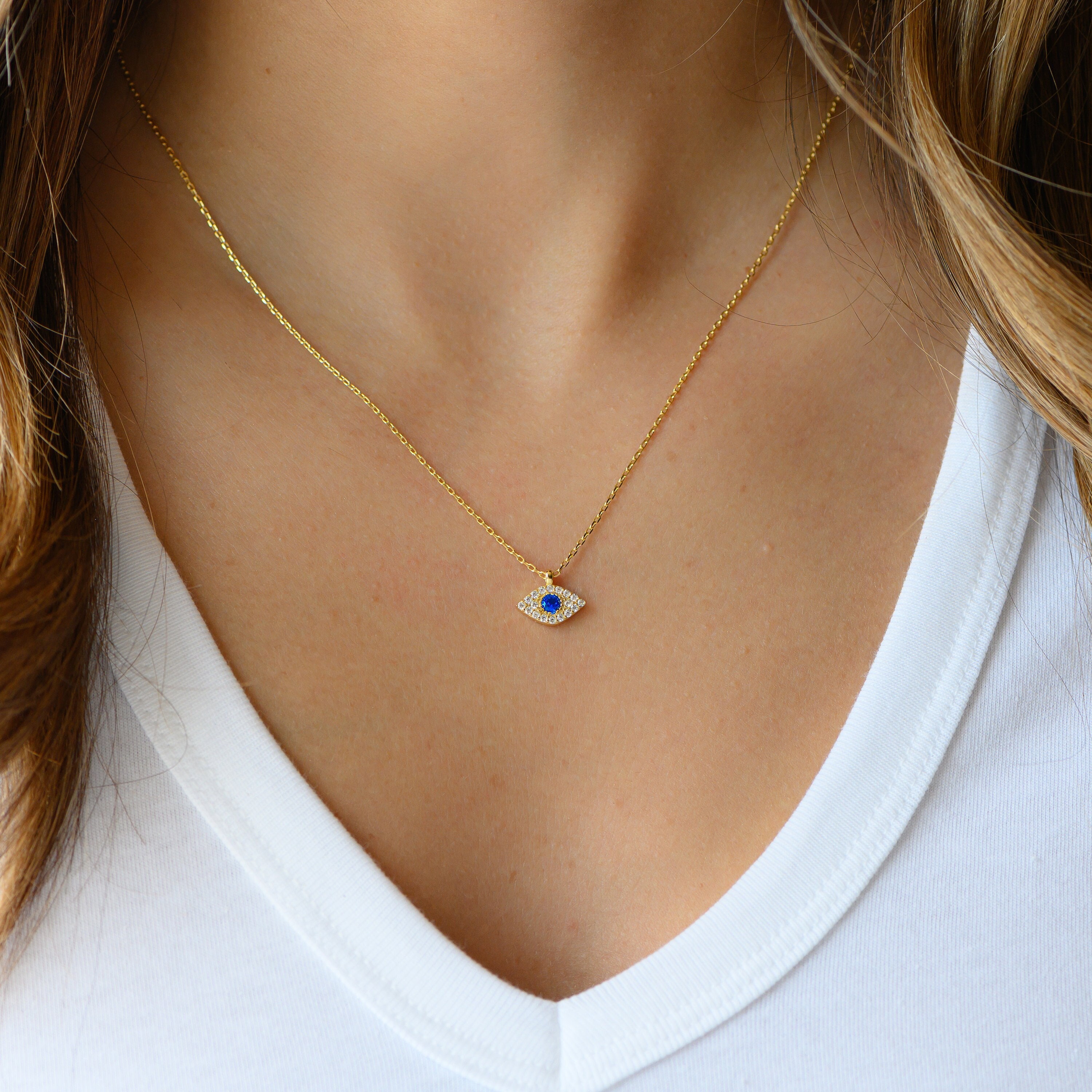 Gold turkish eye necklace top