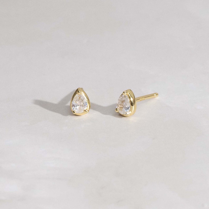 Pear Stud Earrings, Tear Drop Studs, Tiny Stud Earrings, Minimalist Earrings, Stud Earrings Dainty Earrings Gold Stud Earrings Tiny Earrings image 1