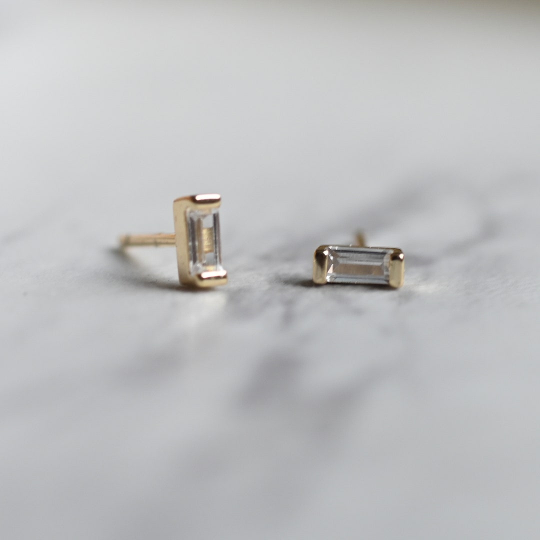 Baguette Earrings, Baguette Studs, Stud Earrings, Dainty Stud Earrings ...