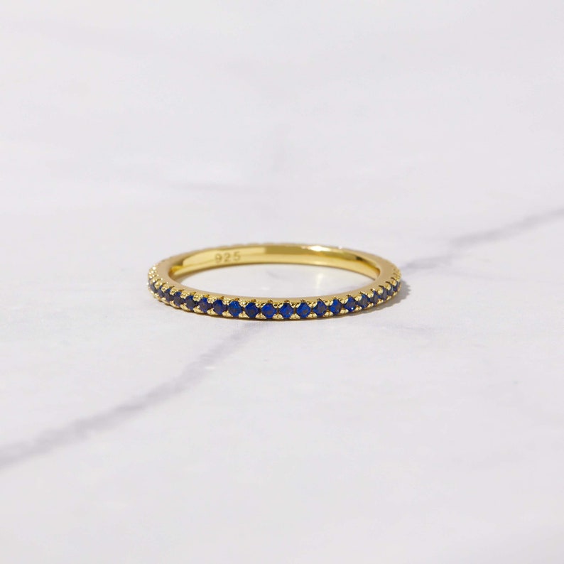 Dainty Sapphire Eternity Ring, Sapphire Ring, Sapphire Stacking Ring, September Birthstone, Minimalist Ring, Simple Ring, Gift for Her image 1