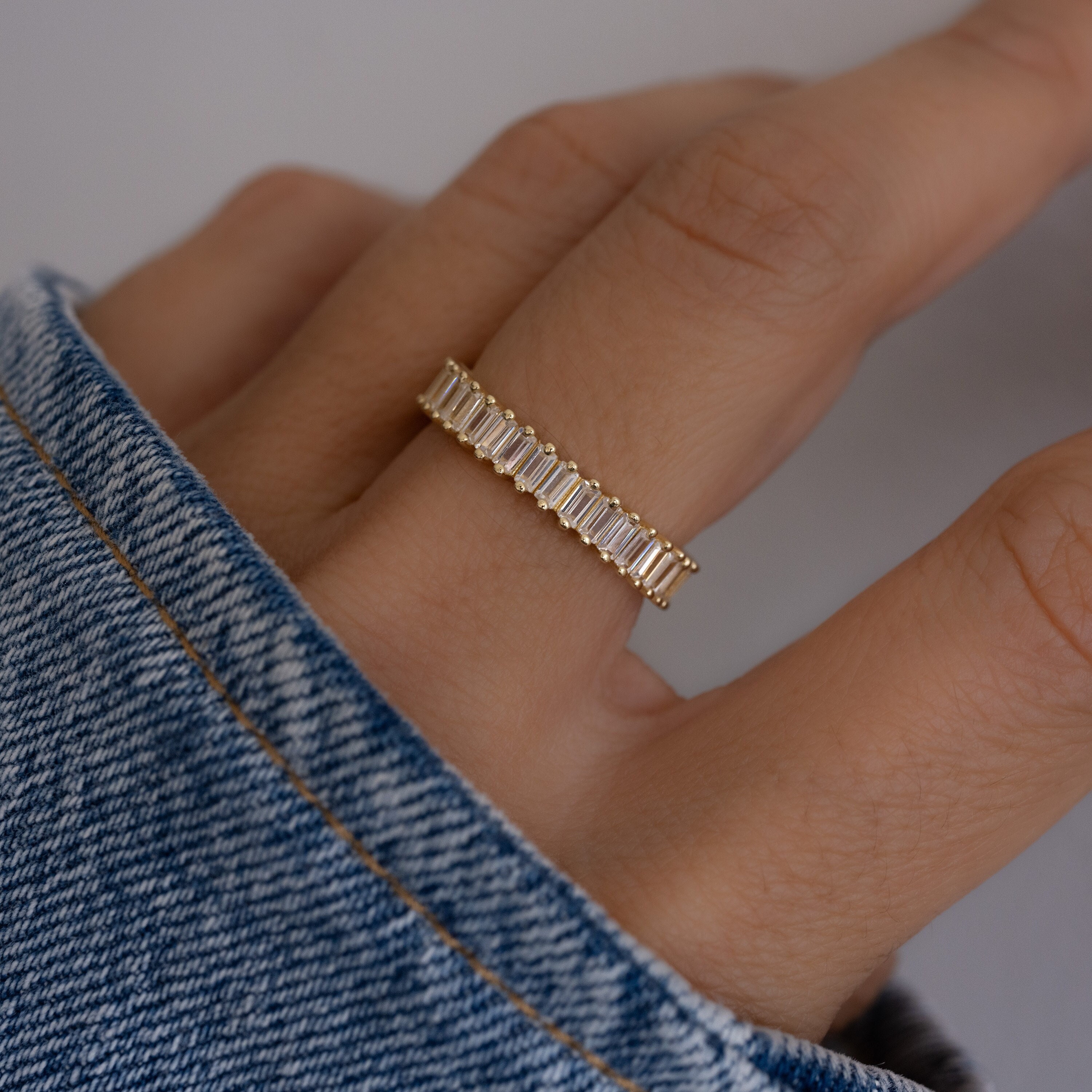 Baguette Ring, Diamond Eternity Band, Statement Ring, Eternity Ring, Engagement Ring, Promise Ring, Minimalist Ring, Gift For Wife