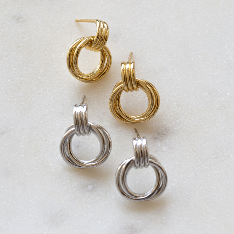 gold and sterling silver knot hoops