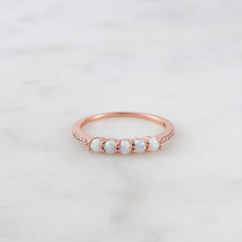 Dainty Opal Ring Opal Stacking Ring White Opal and CZ Ring - Etsy