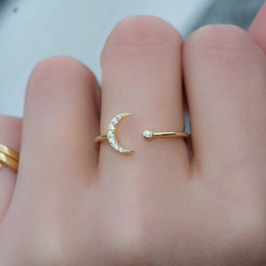 Crescent Moon Ring, Dainty Moon Ring, Adjustable Ring, Minimalist Moon Ring, Minimalist Ring, Gold Open Ring, Silver Open Ring, Open Moon