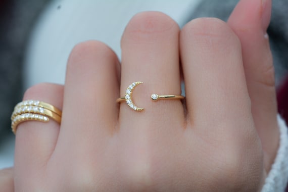 Crescent Moon Ring, Dainty Moon Ring, Adjustable Ring, Minimalist