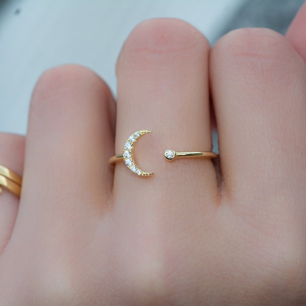 Crescent Moon Ring, Dainty Moon Ring, Adjustable Ring, Minimalist Moon Ring, Minimalist Ring, Gold Open Ring, Silver Open Ring, Open Moon