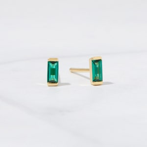 Emerald Studs, Emerald Earrings, Stud Earrings, Baguette Studs, Emerald Stud Earring, Birthstone Earrings, Green Earrings, Baguette Earrings image 4