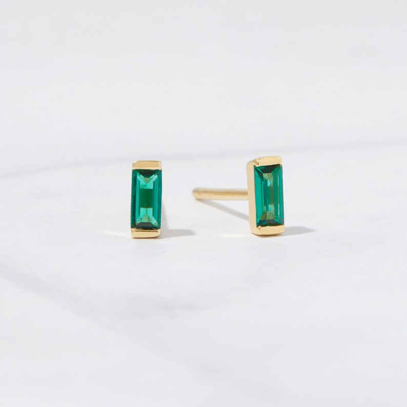 Emerald Studs, Emerald Earrings, Stud Earrings, Baguette Studs, Emerald Stud Earring, Birthstone Earrings, Green Earrings, Baguette Earrings image 4