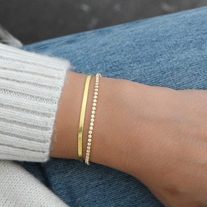 2mm Herringbone Bracelet, Herringbone Chain Bracelet, Gold Bracelet, Gold Herringbone, Dainty Bracelet, Snake Bracelet, Gift for Her image 4