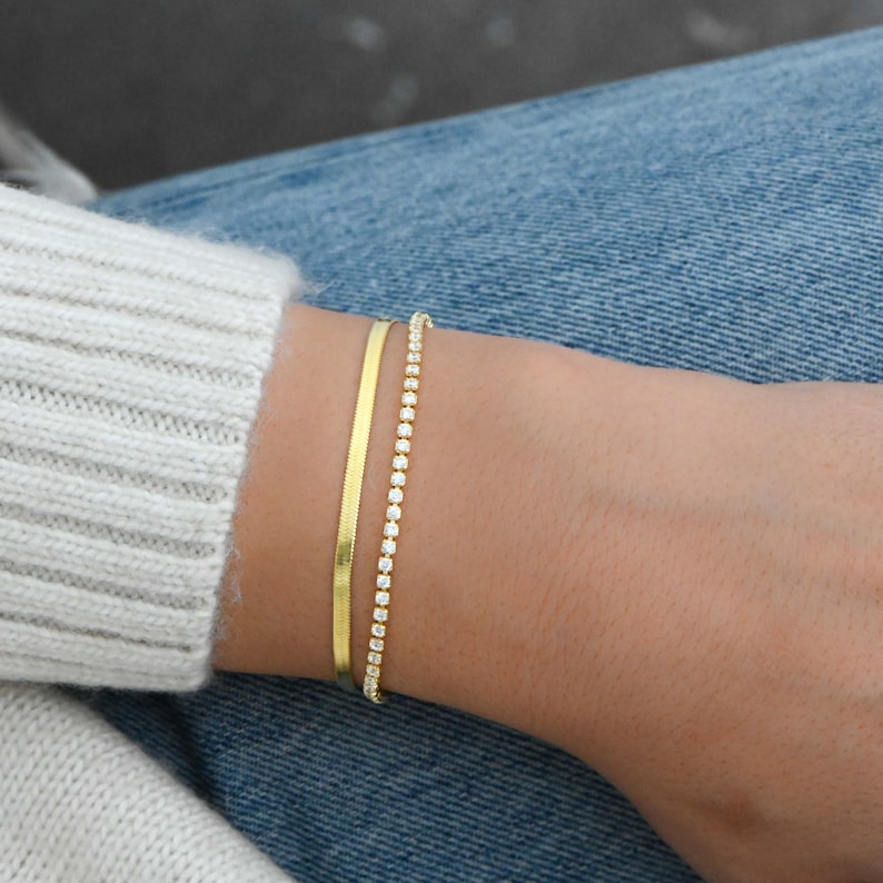 2mm Herringbone Bracelet, Herringbone Chain Bracelet, Gold Bracelet, Gold Herringbone, Dainty Bracelet, Snake Bracelet, Gift for Her image 4