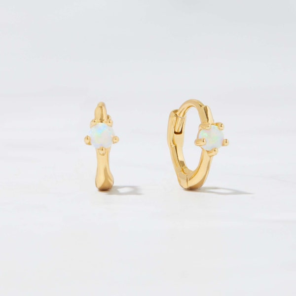 Opal Huggie Earrings, Small Gold Hoop Earrings, Opal Hoops, Gold Hoop Earrings, Gold Huggie Earrings, Silver Opal Hoop Earring, Opal Earring