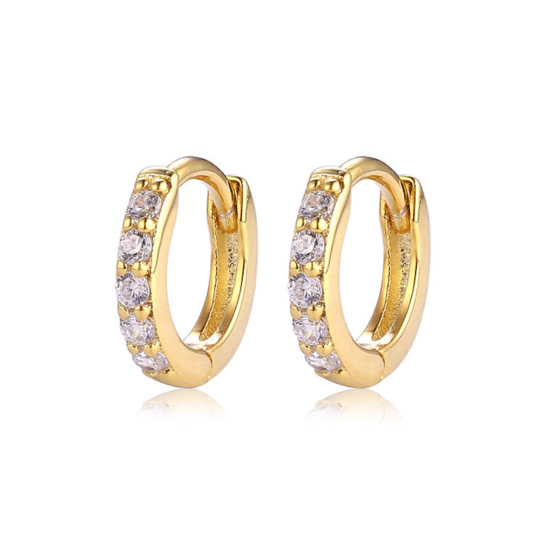 Diamond Huggie Earrings Gold CZ Huggies Gold Tiny Hoops Dainty - Etsy