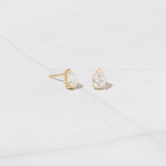 Drop Shaped Stud Earrings with Clear CZ stone | Accessories By KAM