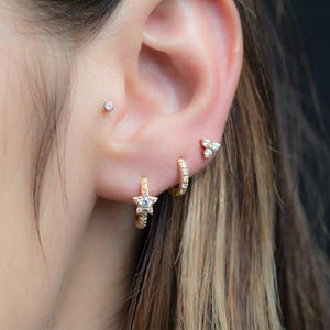 Three Stone CZ Stud Earrings, Triangle CZ Earrings, Simple Gold Stud Earrings, Dainty Stud Earrings, Triangle Shaped Diamond Earrings image 3
