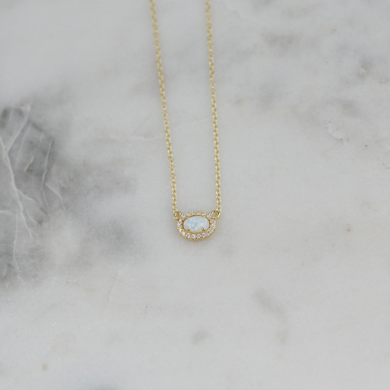 Opal Necklace, Dainty White Opal Necklace, Opal Jewelry, October Birthstone, Gift for Her, Minimalist Opal Necklace, Gold Opal Necklace, image 5