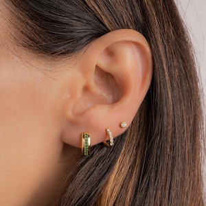 Emerald Huggie Earrings, Small Hoop Earrings, Dainty Earrings, Gold Hoop Earrings, Huggie Hoop Earrings, Minimalist Earrings, Gift for Her
