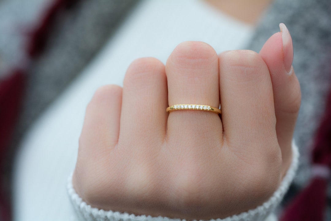Simple CZ Band, Dainty Stacking Ring, Gold Minimalist Ring, CZ Ring ...