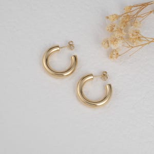Chunky Gold Earrings, Hoop Earrings, Trendy Earrings, Daily Wear Earrings, Thick Hoops, Sterling Silver Hoop, Medium Gold Hoops Gift for Her