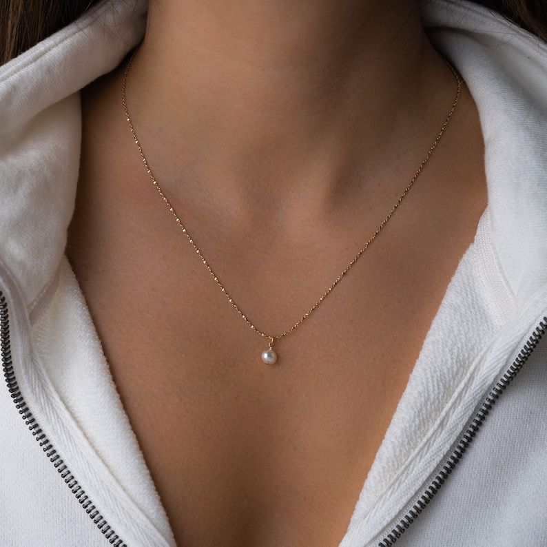 Pearl Necklace, Freshwater Pearl Pendant, Bridal Necklace, Minimalist Necklace, Pearl Jewelry, Gift for Mom, Gift for Her, Gold Necklace image 1