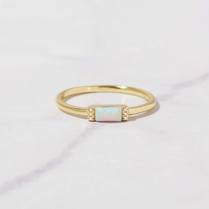 Opal Ring, Baguette Ring, Dainty Opal Ring, Minimalist Ring, Stacking Ring, October Birthstone Ring, Gift for her,