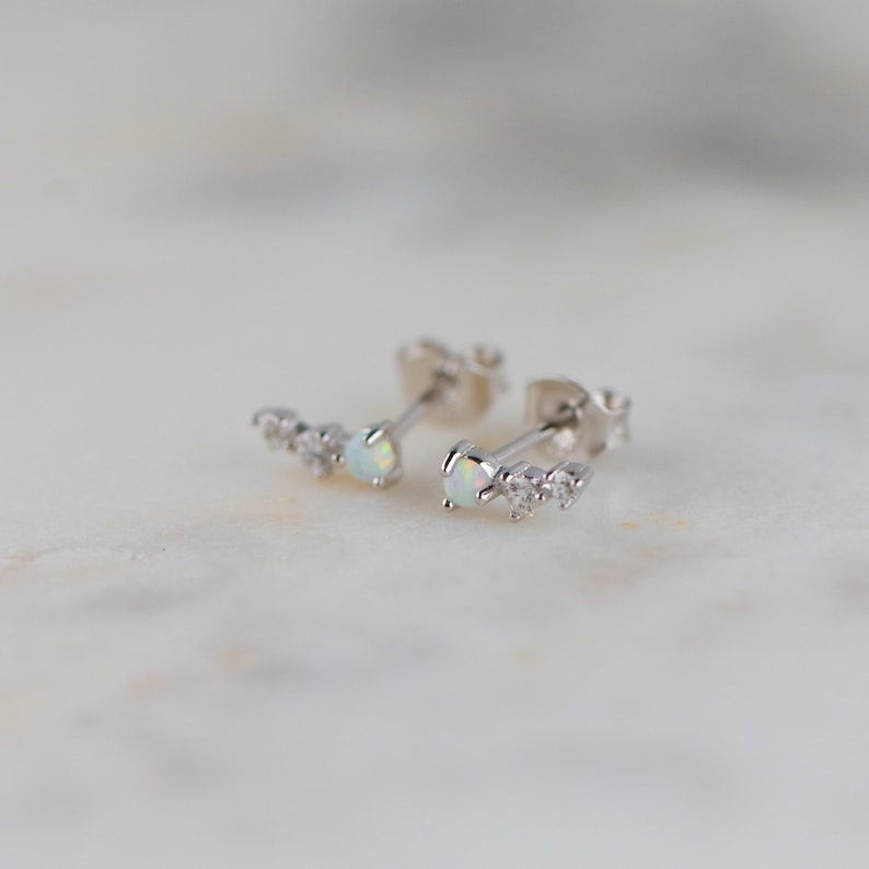 Opal Gold Studs, Opal Stud Earrings, White Opal Studs, Silver Studs, Opal Earrings, Tiny Gold Studs, Gold Stud Earrings, October Birthstone image 7