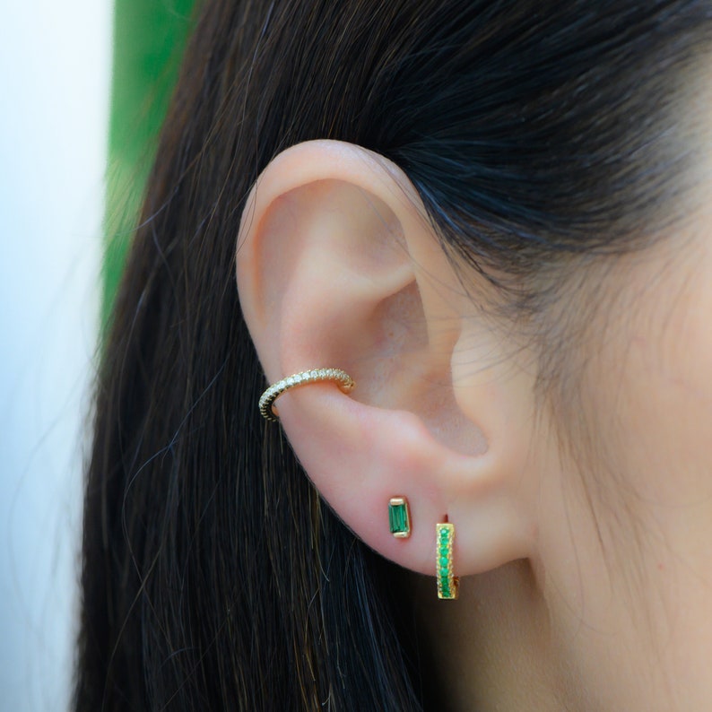 Emerald Studs, Emerald Earrings, Stud Earrings, Baguette Studs, Emerald Stud Earring, Birthstone Earrings, Green Earrings, Baguette Earrings image 5