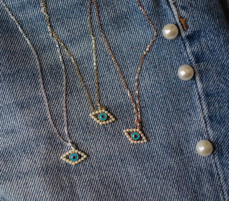 Evil Eye Necklace Gift Silver Evil Eye Necklace Evil Eye Charm Bridesmaid Gift Gold Evil Eye Necklace Pearl Necklace Pearl Jewelry