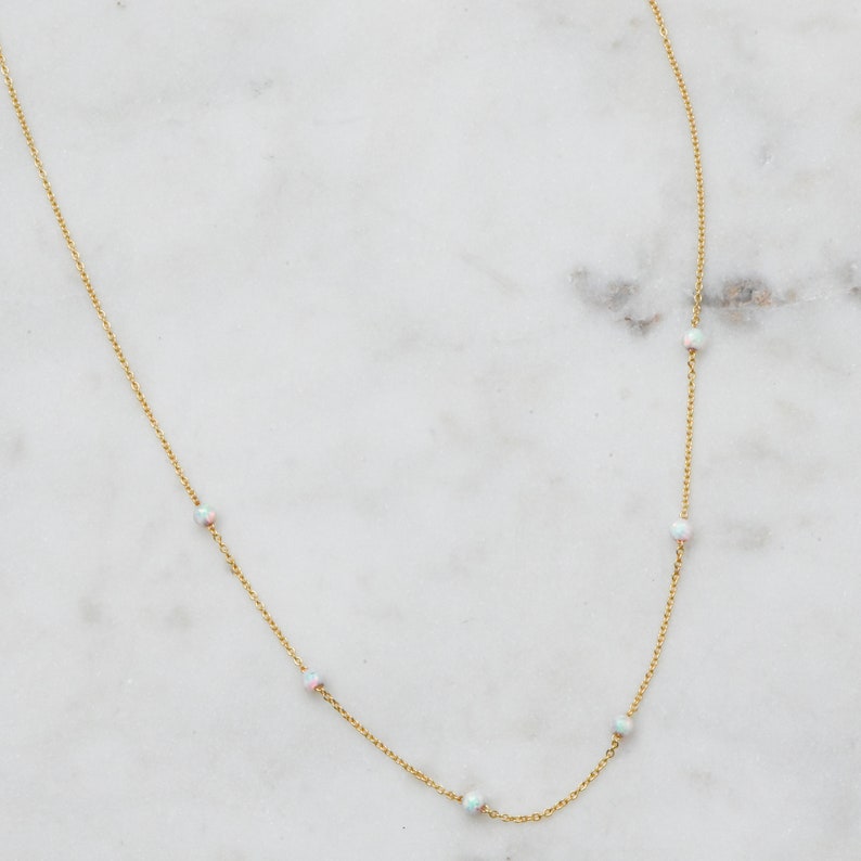 Opal Necklace, Dainty White Opal Necklace, Opal Jewelry, October Birthstone, Gift for Her, Minimalist Opal Necklace, Opal Beaded Necklace image 4