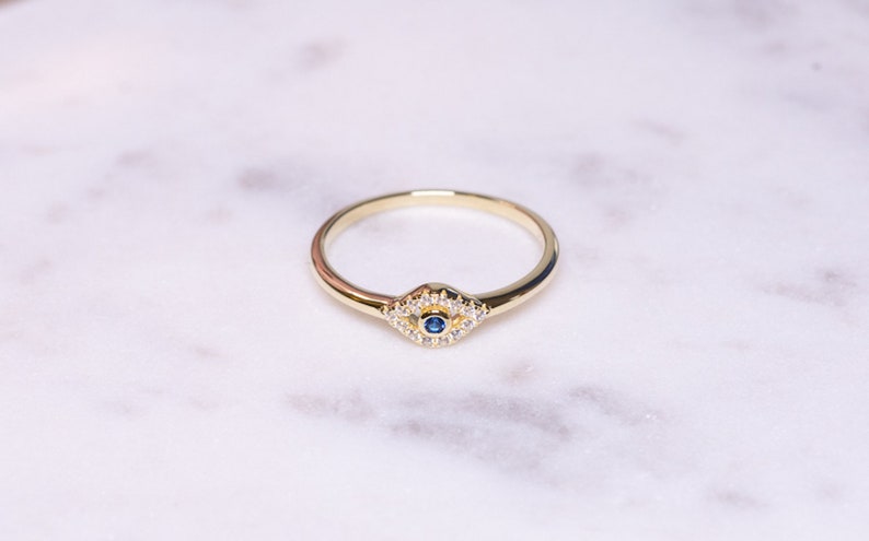Dainty Evil Eye Stacking Ring, Gold Minimalist Ring, Simple Diamond Ring, Sterling Silver Ring, Thin Ring, Delicate Ring, Gift for her image 6