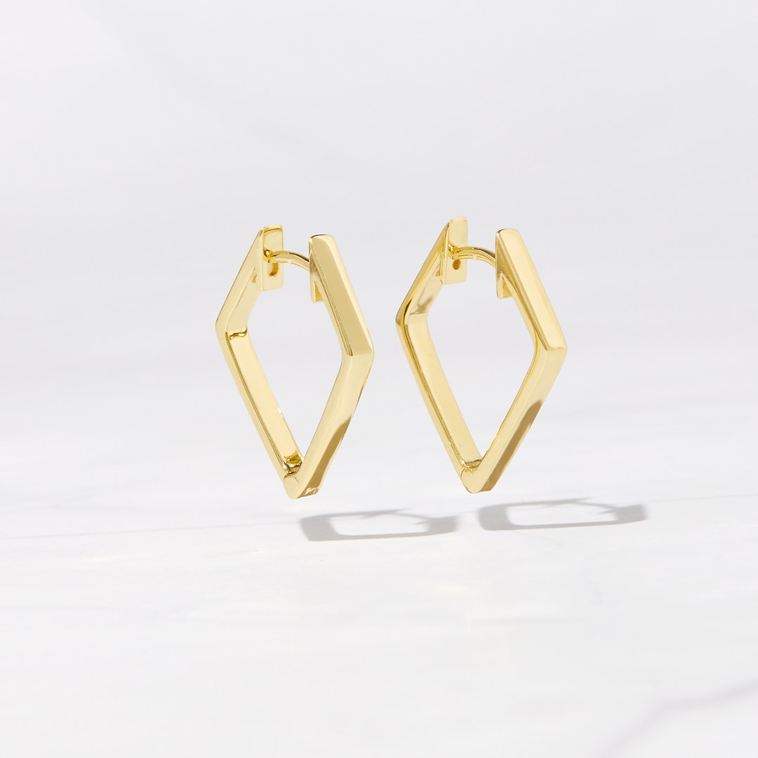 Gold Chunky Retro Diamond Shape Hoop Earrings  PrettyLittleThing